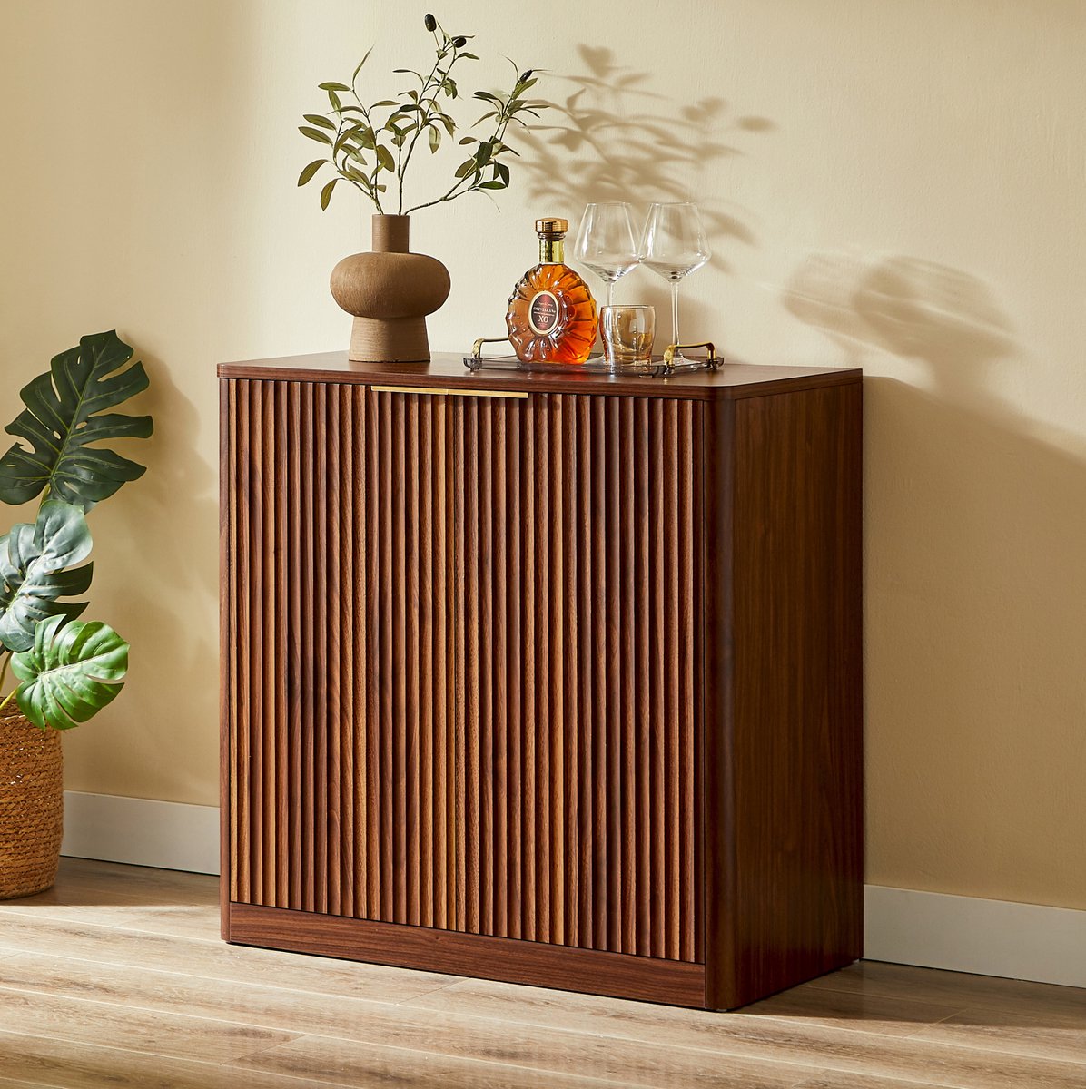DESMIU Dressoir - Modern Houten Design Met Verstelbare Planken - Voor Woonkamer, Eetkamer En Hal - Spaanplaat - 80x40x80 Cm - Bruin