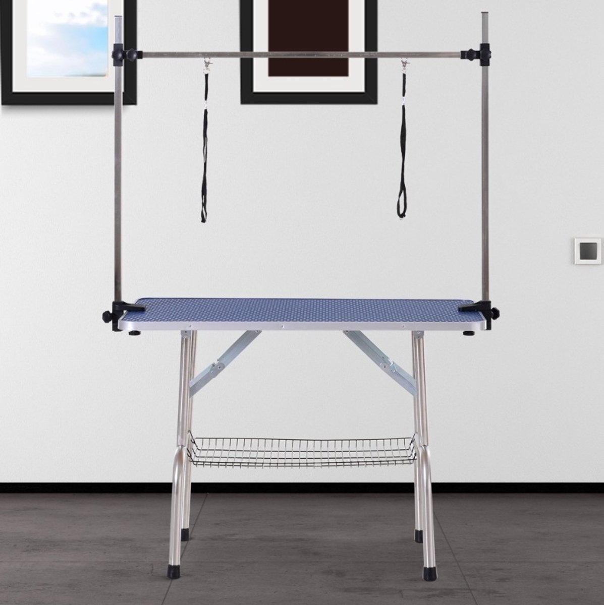 MODENUIT Trimtafel – Verstelbare Hoogte 20-80 cm – 107 x 60 x 170 cm – Staal – Blauw – met Onderkorf