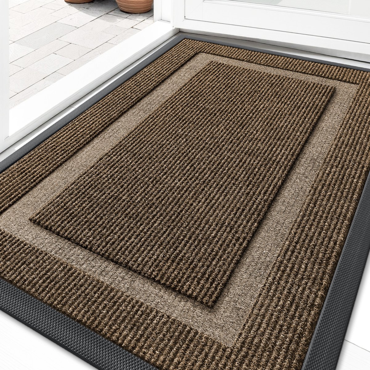 Olanly - Deurmat - Voordeurmat - Rubberen achterkant - Waterdicht en kleurvast - 60x90 cm - Bruin