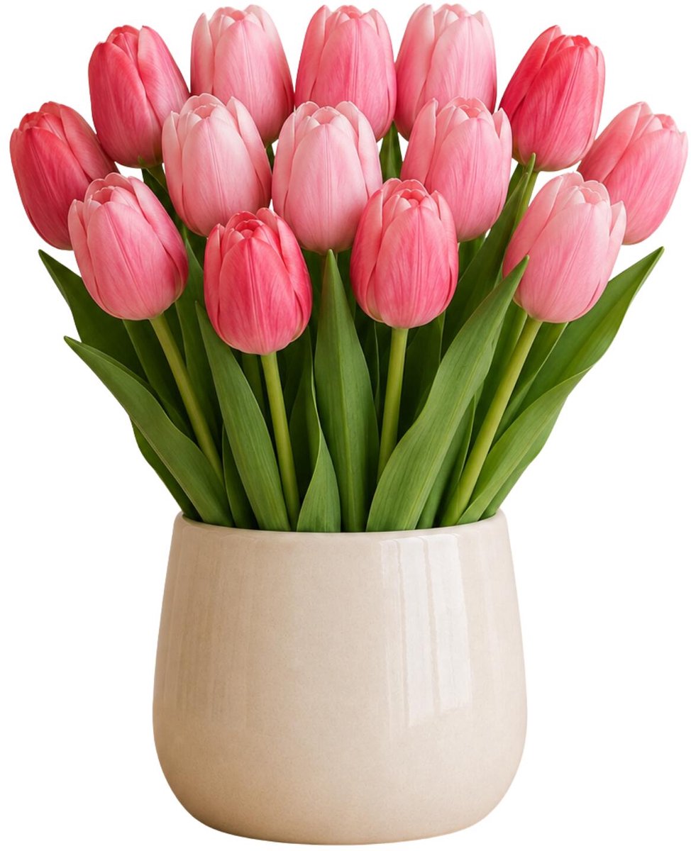 Bellatio Design Kunst tulpen boeket Sally - 14x stuks - roze - real touch - 47 cm