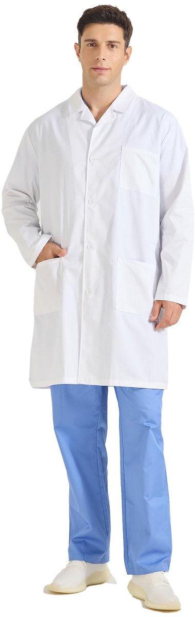 SnelShoppen - Unisex Laboratoriumjas Doktersjas - Witte Jas Heren - Professionele Lange Mouwen - Knoopsluiting - Zakdetails - Maat L - Voor Artsen, Ve