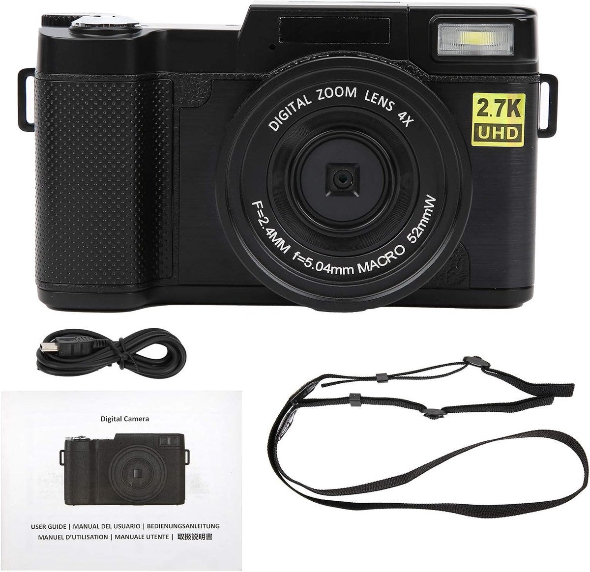 SnelShoppen - Wifi Digitaal Vlogging Camera 2.7K 48MP HD Fotocamera met 3 Inch Scherm, Oplaadbaar, 180° Rotatie voor Beginners, Ideaal voor Feest, Cam