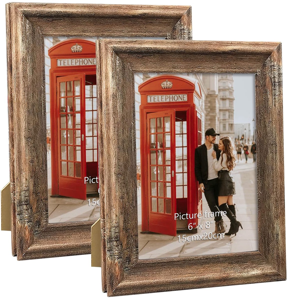 SnelShoppen - Rustieke fotolijst set van 2 - Wand- en tafelfotolijst 15 x 20 cm - Bruin - Perfect voor huis, woonkamer, slaapkamer en als cadeau