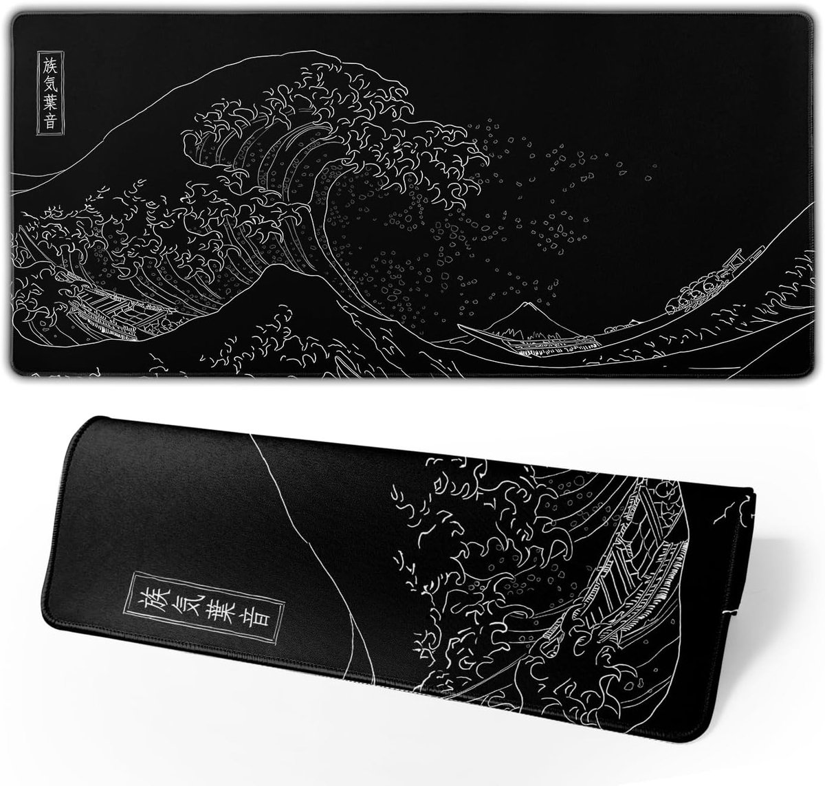 SnelShoppen - Japanse Gaming Muismat Zwarte Muismat Kanagawa - Grote Antislip Rubberen Gaming Muismat 70 x 29 cm - Waterdicht met Gestikte Randen voor