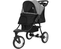 Hondenbuggy - grijs - 3-wiel ontwerp - incl. regenhoes