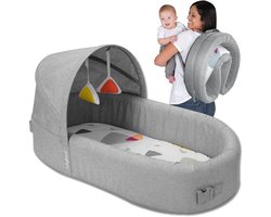 Lulyboo Bassinet To Go Baby Nestje & Reiswieg - Opvouwbare Babylounger met Speelboog, Luifel & Verschoonplek - Draagbaar Rugzakmodel - 0-12 Maanden - Metro