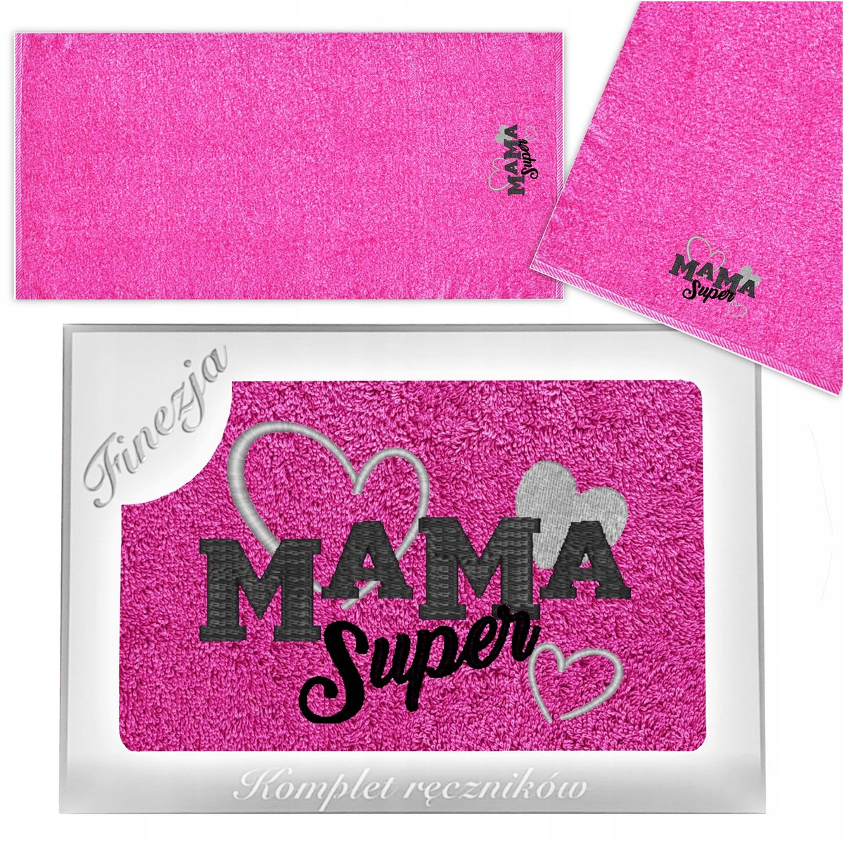 KONEY - Badhanddoek - 70 x 140 cm - Fuchsia - 420 g/m² - met borduring Mama & Papa