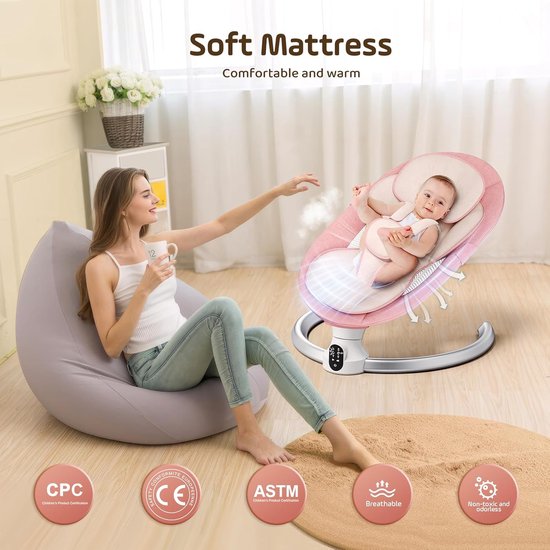 Elektrische Baby Schommel - Baby wieg - Baby Vermaken - App en Afstandsbediening - Tot 9 kg - Roze — afbeelding 3