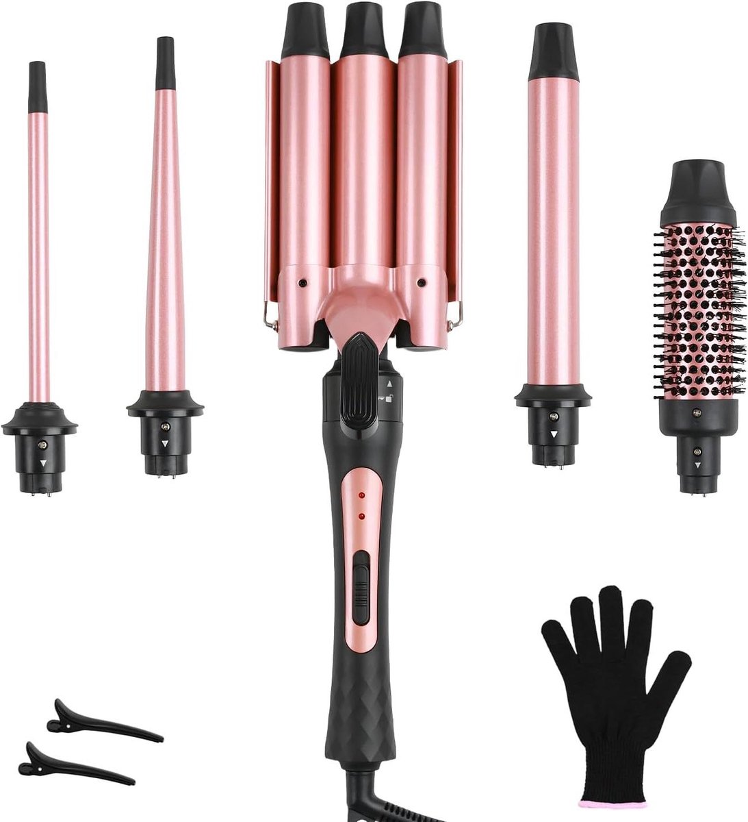 Krultang Set - Haarstyling Tools - Verschillende Looks - 5 Verwisselbare Opzetstukken - 9-32 mm - Zwart