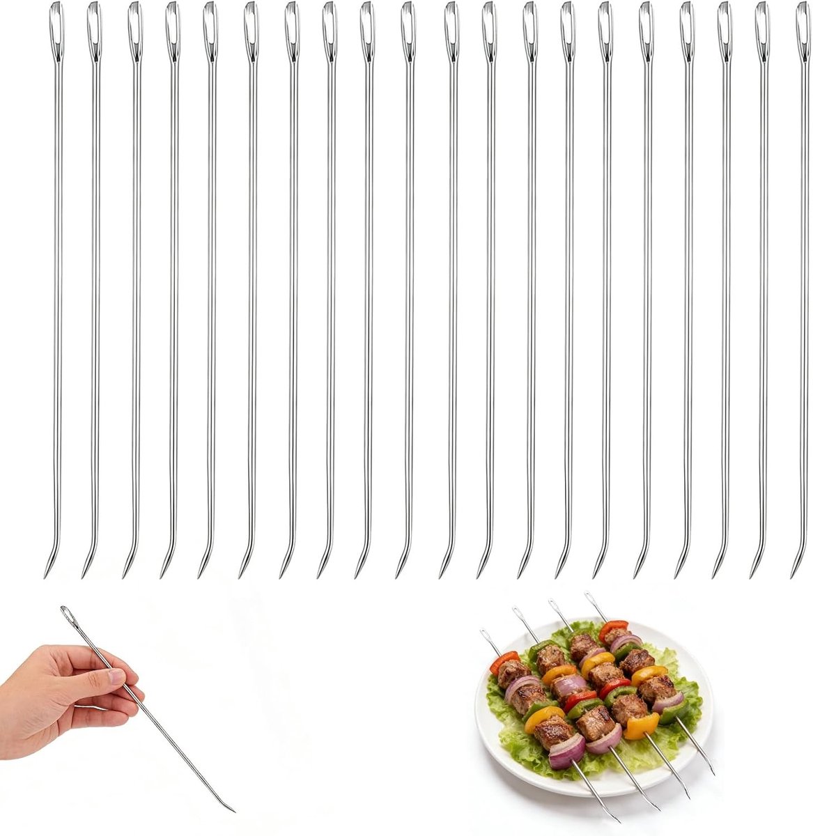 Roestvrijstalen trussnaalden voor koken - 20 stuks, 17.5 cm, ideaal voor vlees, vis en barbecuegebruik