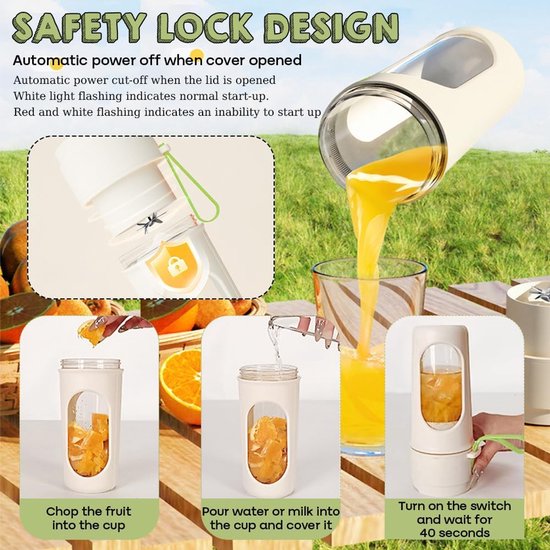 Draagbare Blender - Smoothie Maker - Gezonde Drankjes Maken - 12 Roestvrijstalen Bladen - 450 ml - Wit — afbeelding 2