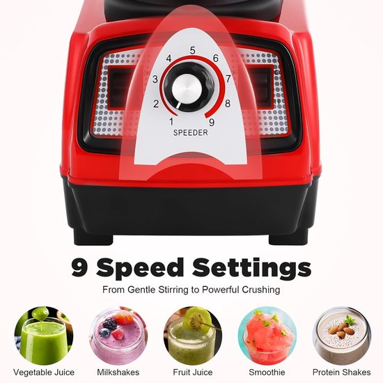 Keukenmixer - Krachtige blender - Smoothies maken - 2.2KW motor - 4L capaciteit - Rood — afbeelding 4