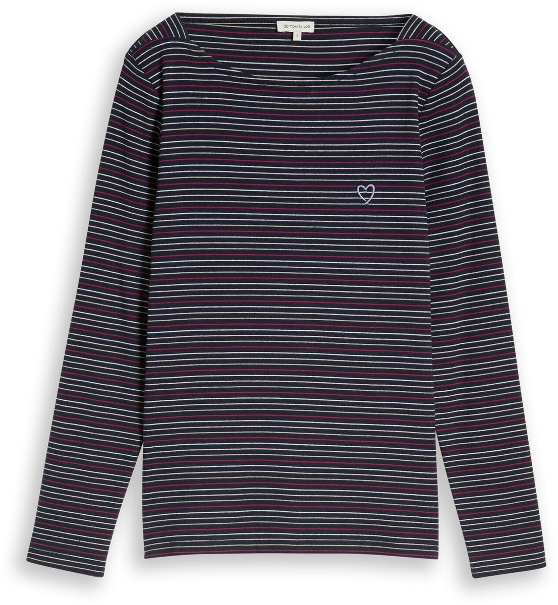 Tom Tailor - Shirt met lange mouwen en hartjesborduursel - Maat S - blue pink beige stripe