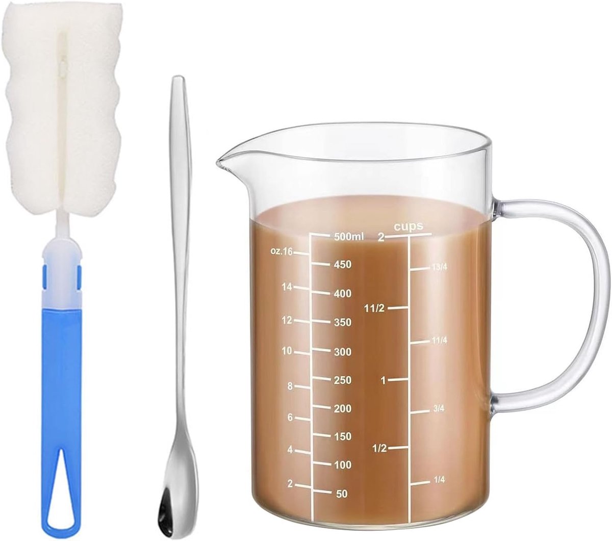 Glazen maatbeker 500 ml - maatbeker met drie schalen - duurzaam materiaal - ideaal voor nauwkeurig meten - ShopVlot