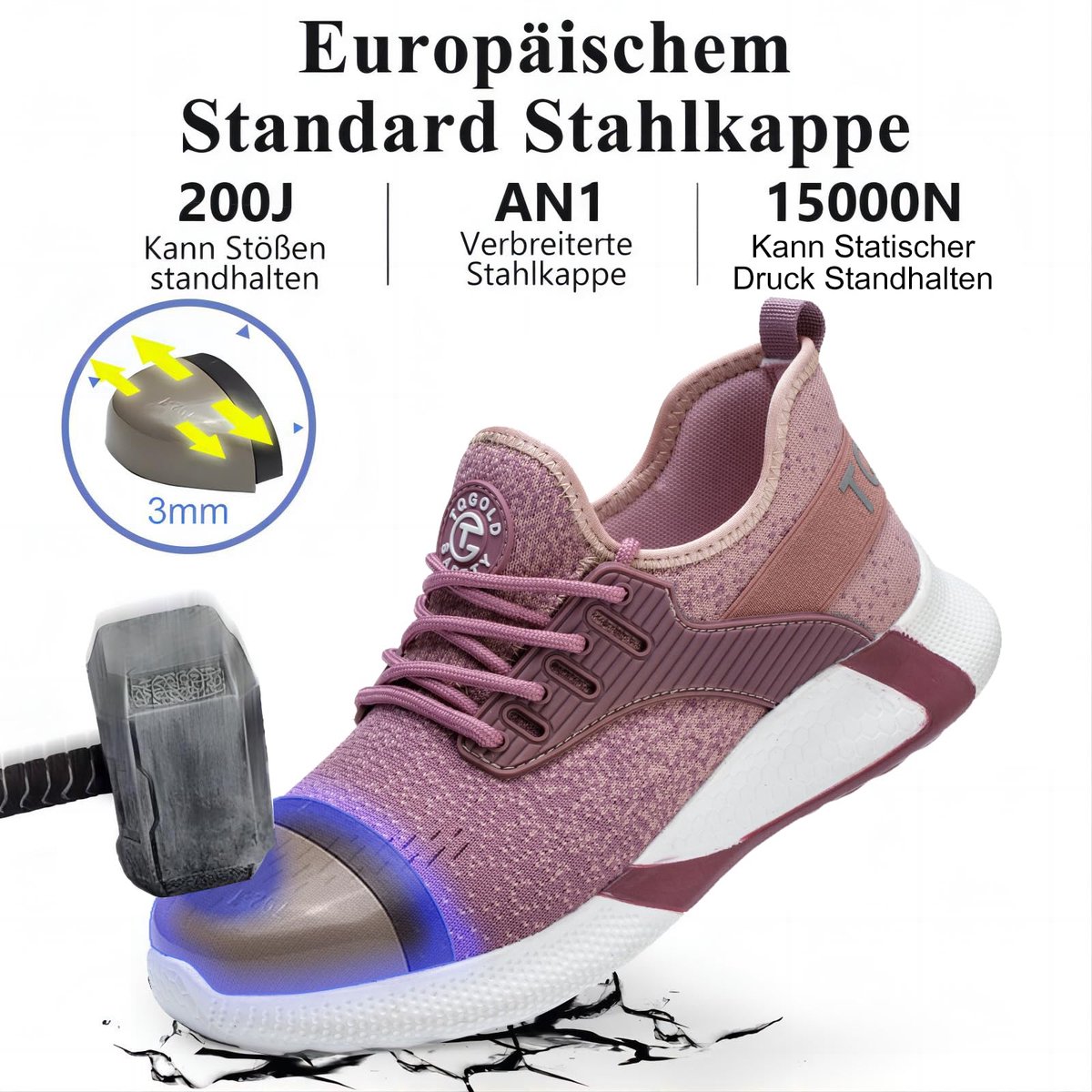 SnelShoppen - Veiligheidsschoenen Dames en Heren, Lichte Werkschoenen Roze B, Maat 35 EU, Ideaal voor Werk, Tuin en Vrije Tijd