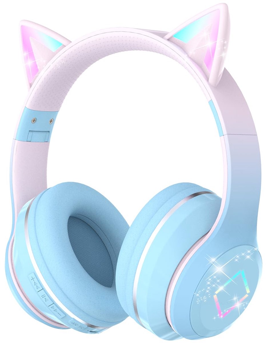 SnelShoppen - Draadloze Bluetooth Hoofdtelefoon voor Kinderen met Kattenoren, LED Oplichtend, Stereogeluid, Opvouwbaar en Verstelbaar, Perfect voor Sc