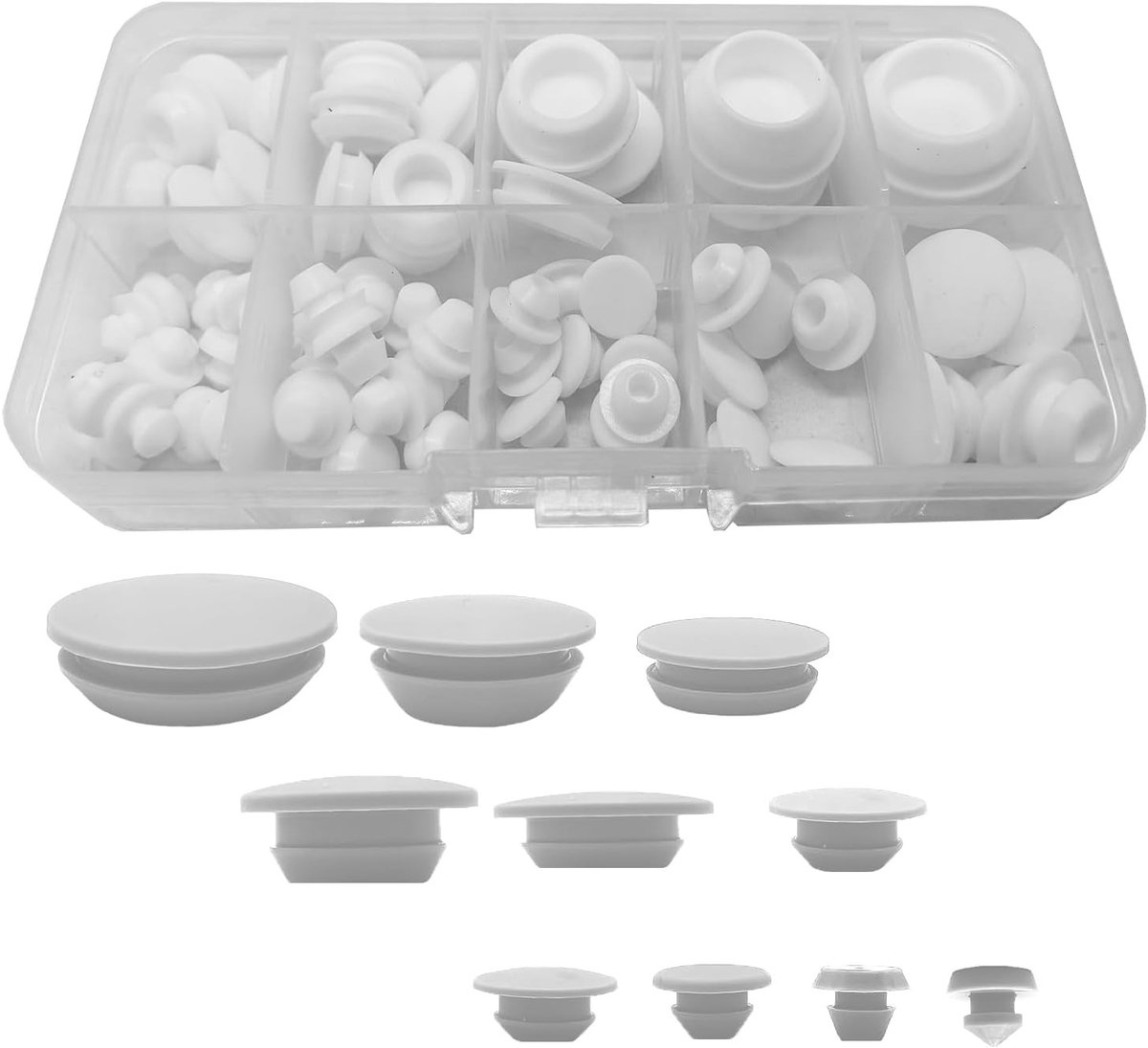 Set van 66 Stuks Witte Siliconen Gatenstoppen in 10 Maten voor Waterdichte Afsluiting van Buizen en Openingen, Ideaal voor Keuken en Klussen (4.5-20mm)