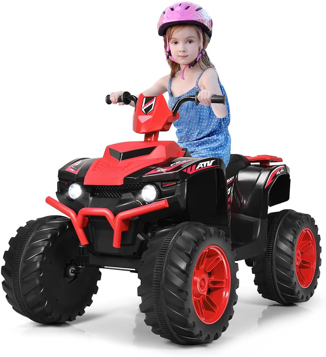 COSTWAY 12V Elektrische Kinderquad met Koplampen, Mini Elektrische Quad met Muziek & Claxon, 4-Wieler Kinderquad 2,8-5 km/h, Kindermotorfiets, Kinderauto, Elektrische Auto voor Kinderen vanaf 3 Jaar (Rood)