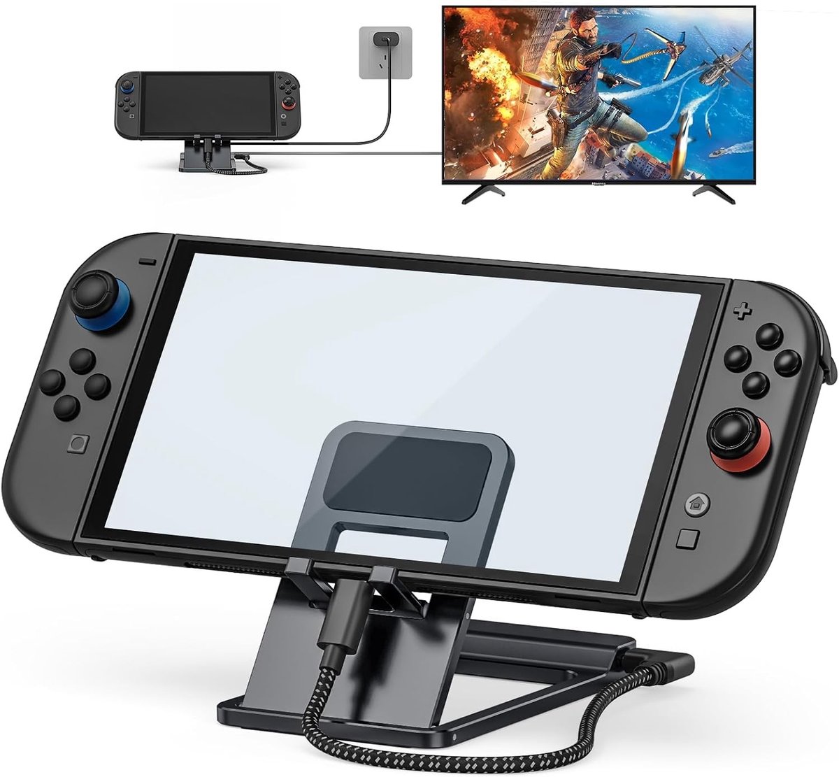 Vouwbaar Oplaadstation voor Nintendo Switch, Aluminium, Draagbaar Type C Dock, HDMI Adapter en USB 3.0 Poort