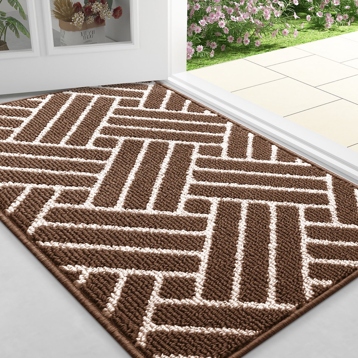 Olanly - Deurmat - Binnenmat - Makkelijk schoon te maken en vuilafstotend - Opname van water en antislip - 80x120 cm - Koffiekleurig