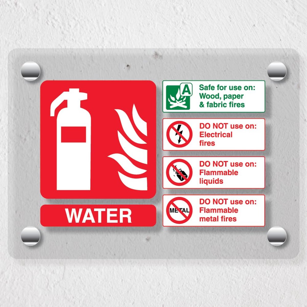 SnelShoppen - V Safety Water Brandblusser - 150 x 100 mm - Acryl Perspex Gegoten Helder Veiligheidsbord voor Thuis, Kantoor, Camping en Feesten