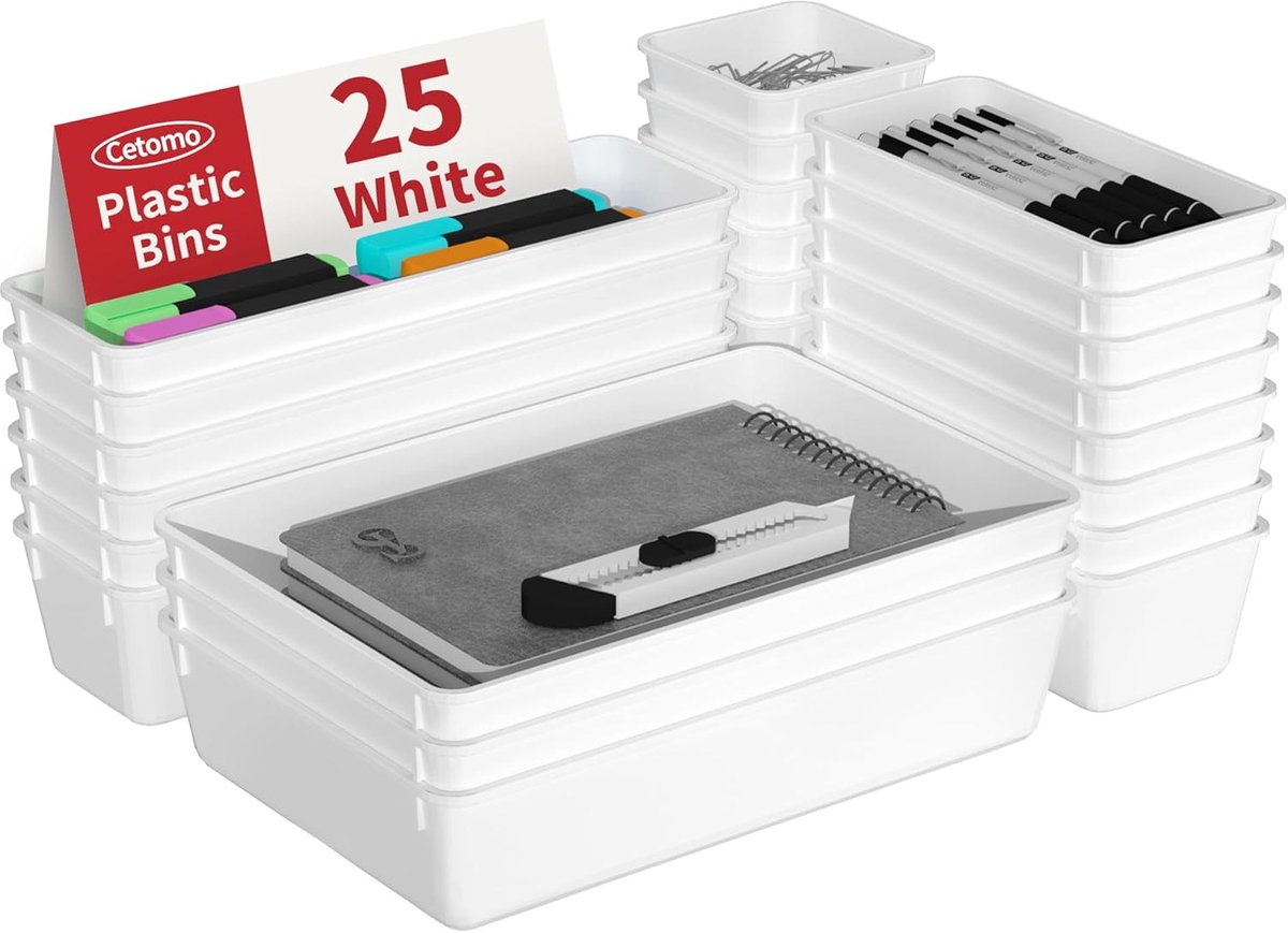 SnelShoppen - 25-delige Lades Organizer Set - Plastic Opbergrekken, Verstelbare en Uitbreidbare Ladescheiders voor Keuken, Cosmetica, Make-up & Gadget