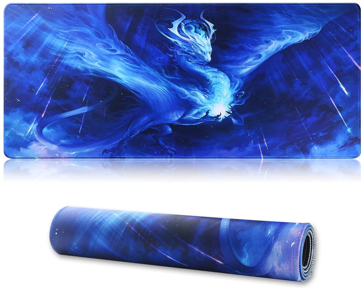 SnelShoppen - Grote Gaming Muismat XXL 70x30 cm met Genaaide Randen en Antislip Basis van Natuurlijk Rubber voor Gamer, Desktop, Kantoor en Thuis - Bl