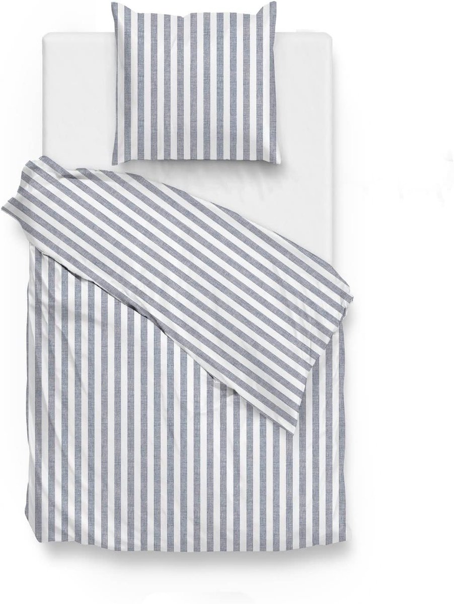 SnelShoppen - Dekbedovertrek Katoen Banda Di Lino Linnen Look - Denim 140x200/220cm - 1-persoons Dekbedset met Extra Lange Instopstrook