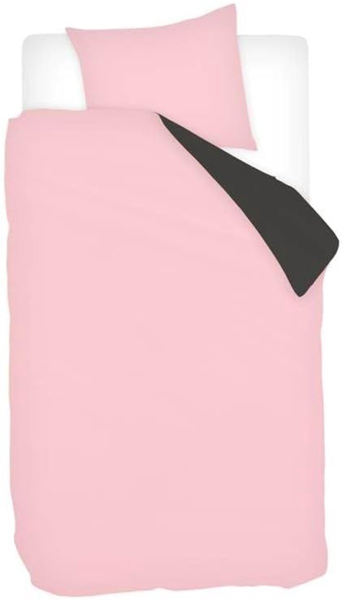 Dekbedovertrek 140x200/220 cm - Flanel - Roze/Antraciet - Verkeerd ontwerp voor veelzijdigheid - SnelShoppen
