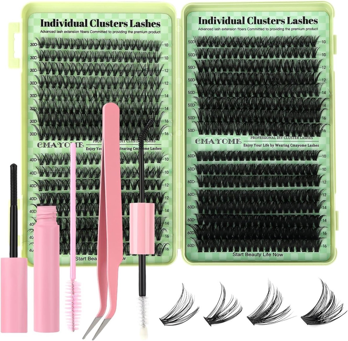 Complete doe-het-zelf wimperverlengingset met 640 stuks, menglengtes 10-16 mm, inclusief bond, sealant, remover, pincet en borstel voor perfecte wimpers