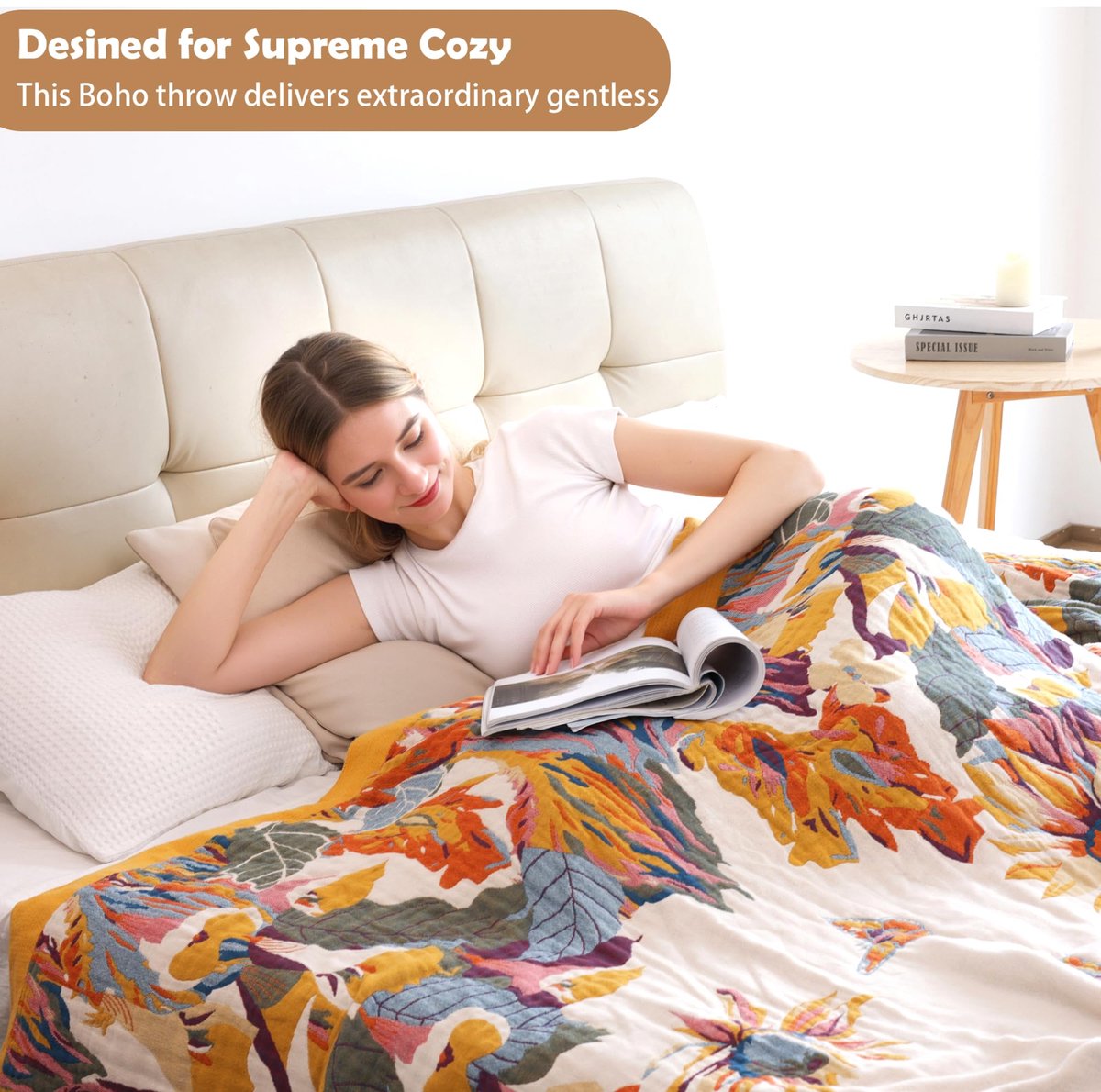 VANJOROY Boho Sofa Coach Bed Grote Gooi Deken Decor met Kwastjes, 100% Puur Katoen Zachte Handgeweven Omkeerbare - ShopVlot