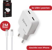 Xedor® Charge - 20W Snellader iPhone - USB-C Oplader met 2 Meter Gevlochten USB-C naar Lightning Kabel - GaN PD 3.0 Adapter USB-C - Geschikt voor iPhone 14/13/12/11/XR/XS/8 - Wit