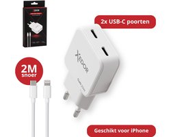 Xedor® Charge - 20W Snellader iPhone - USB-C Oplader met 2 Meter Gevlochten USB-C naar Lightning Kabel - GaN PD 3.0 Adapter USB-C - Geschikt voor iPhone 14/13/12/11/XR/XS/8 - Wit