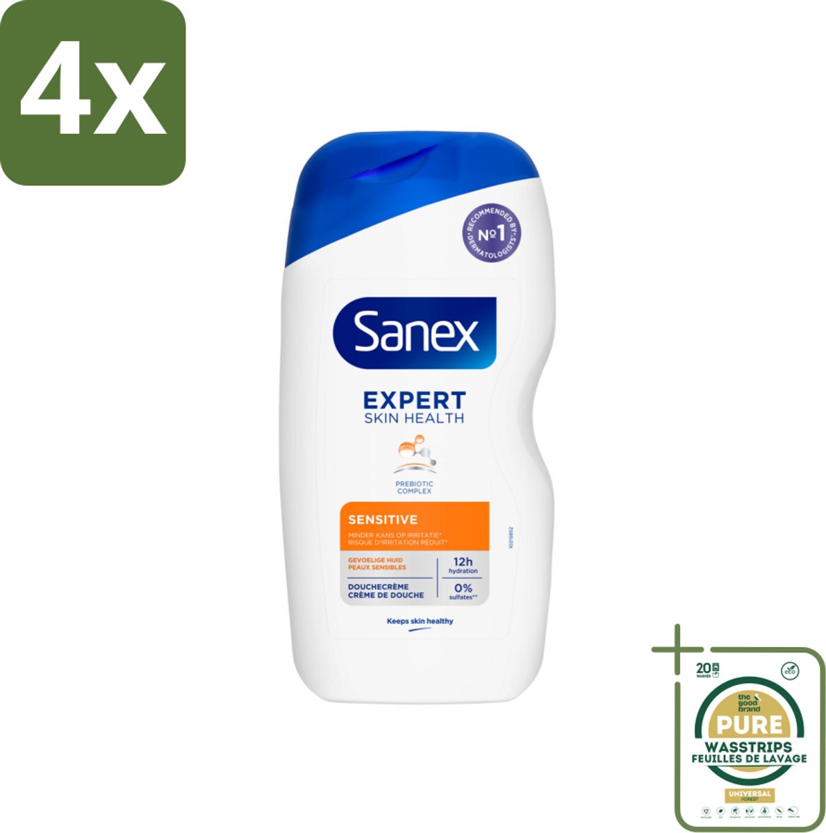 Sanex Douchegel Expert Skin Health Sensitive 400 ml - Voordeelverpakking - 4 stuks - Huidverzorging - Milde reiniging