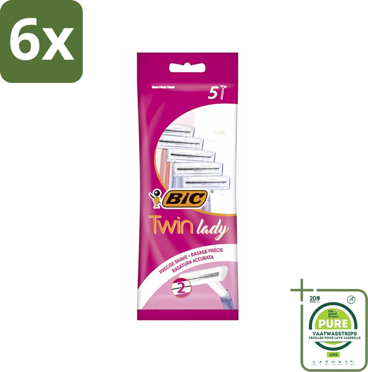 Bic - Twin Lady - Scheermesjes - Dubbel Mesje - Wegwerpmesjes - 5 Scheermesjes - Voordeelverpakking - 6 stuks - Scheermesje - Wegwerpscheermesje