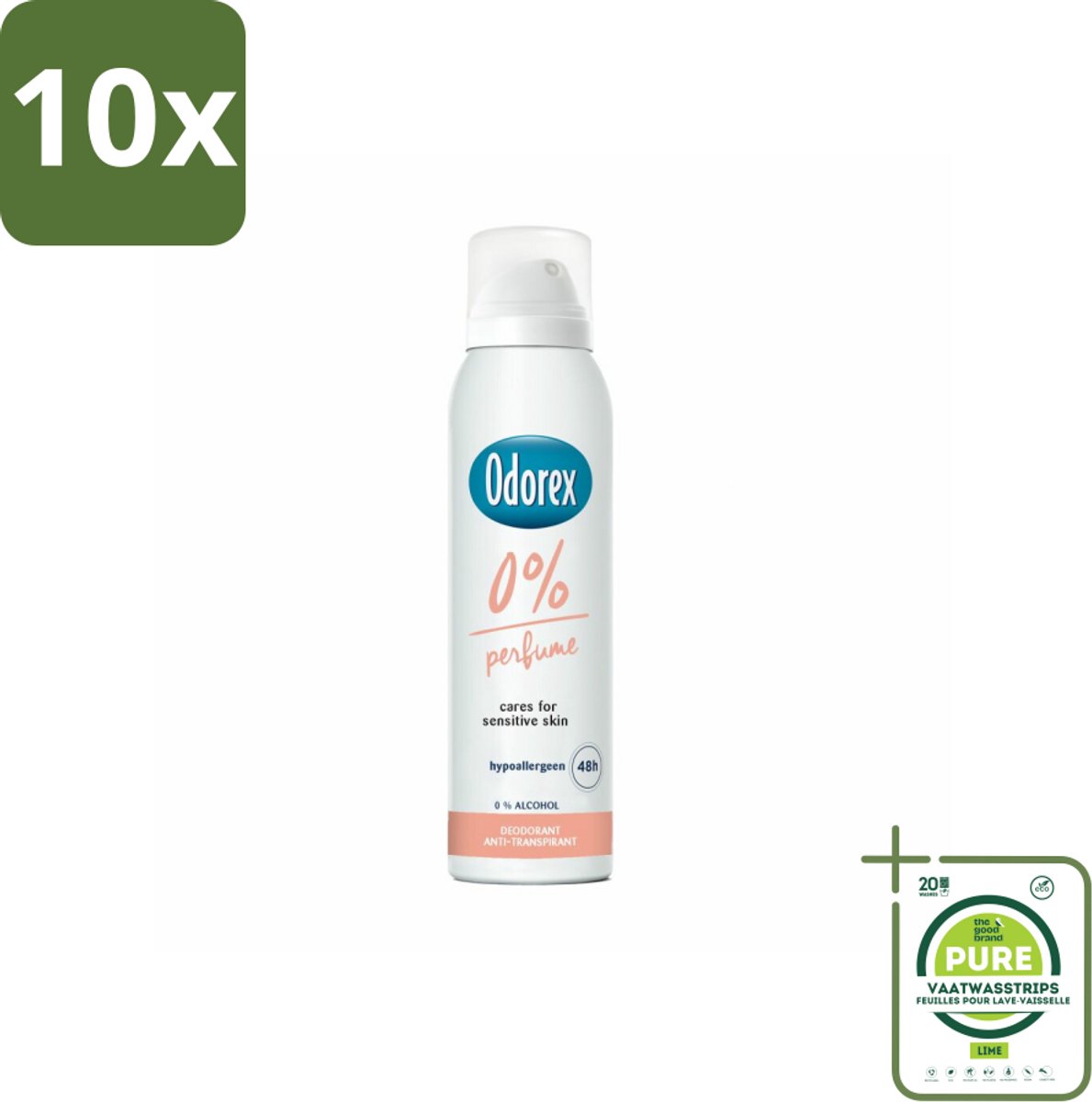 10 x Odorex - Deodorant Spray - 0% Parfum - Zonder Geurstoffen - 150 ml - Grootverpakking - 0% Parfum - Geurstoffen - Gevoelige Huid - Deospray - Alcoholvrij