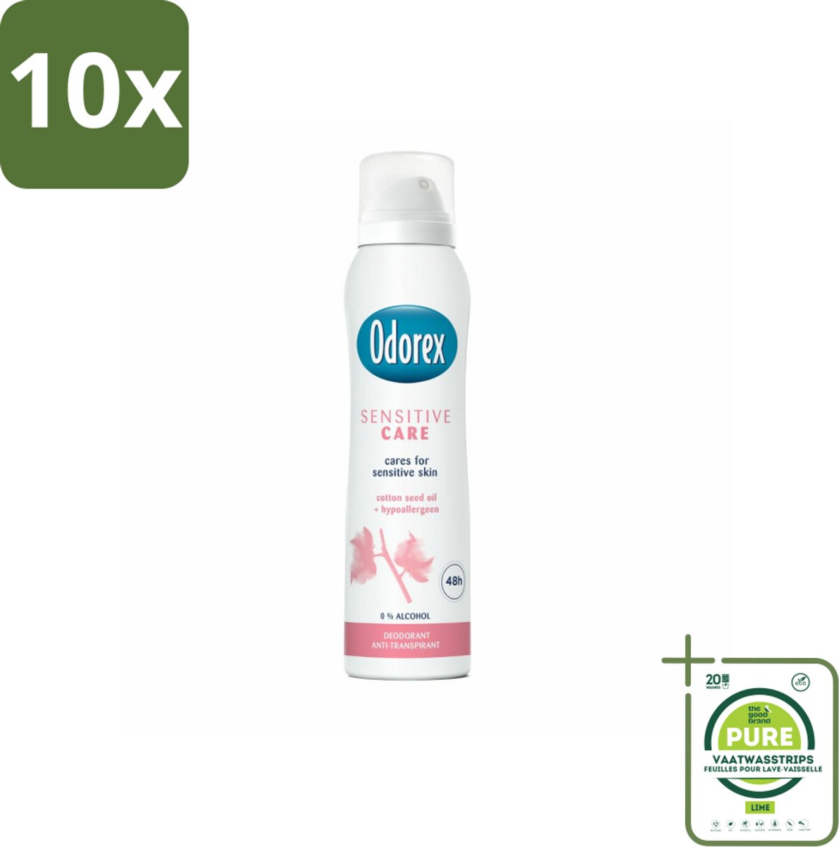 10 x Odorex Deodorant Spray Sensitive Care 150 ml - Grootverpakking - Gevoelige Huid - Deo Spray - Verzorgende Deodorant - Alcoholvrij - Bisabolol