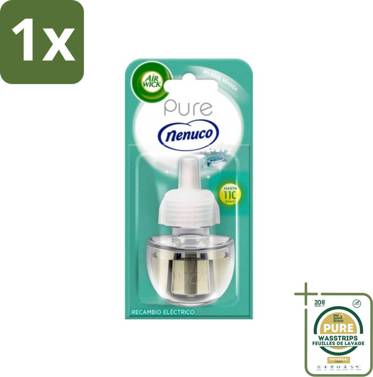 1 x Air Wick - Luchtverfrisser Navulling - Pure Nenuco - Elektrische Geurverspreider - 19 ml- Nenuco Geur - Luchtverfrisser - Elektrische Geurverspreider - Navulling - Essentiële Oliën