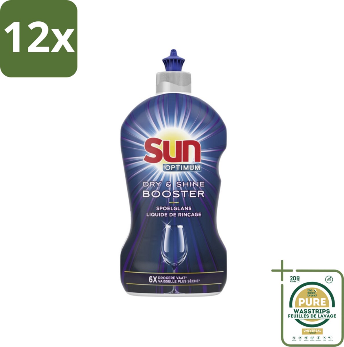 Sun - Shine & Dry Booster - Spoelglans - 450 ml - Voordeelverpakking - 12 stuks - Droogtijd - Glanzend vaat