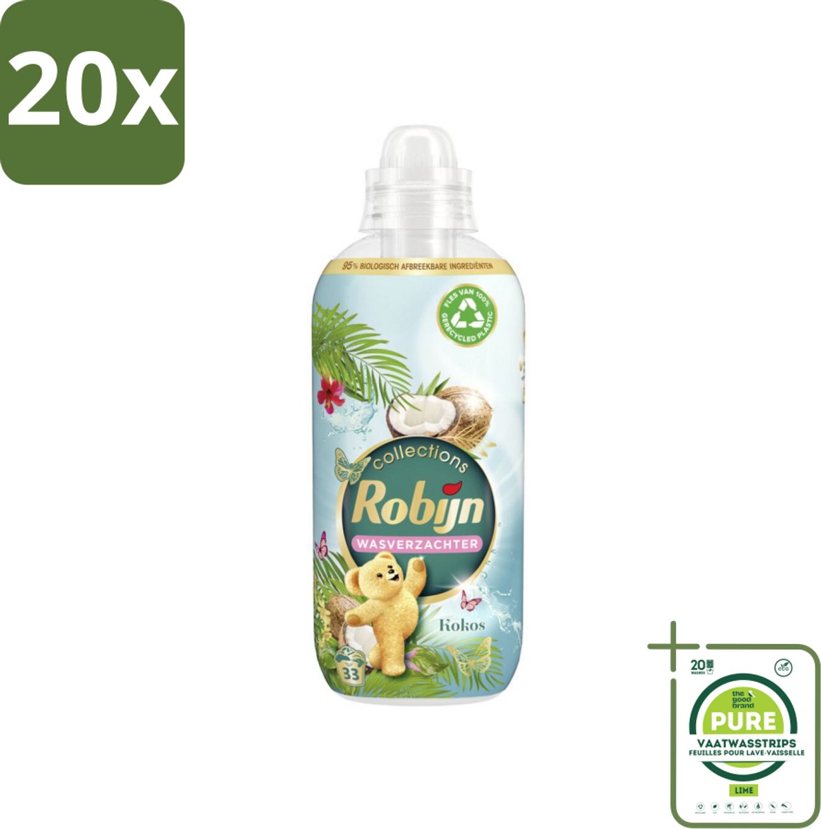 20 x Robijn Wasverzachter Kokos Sensation 33 Wasbeurten 825 ml - Grootverpakking - Wasverzachter - Kokosgeur - Wasroutine - Kleding Verzachten - Frisheid