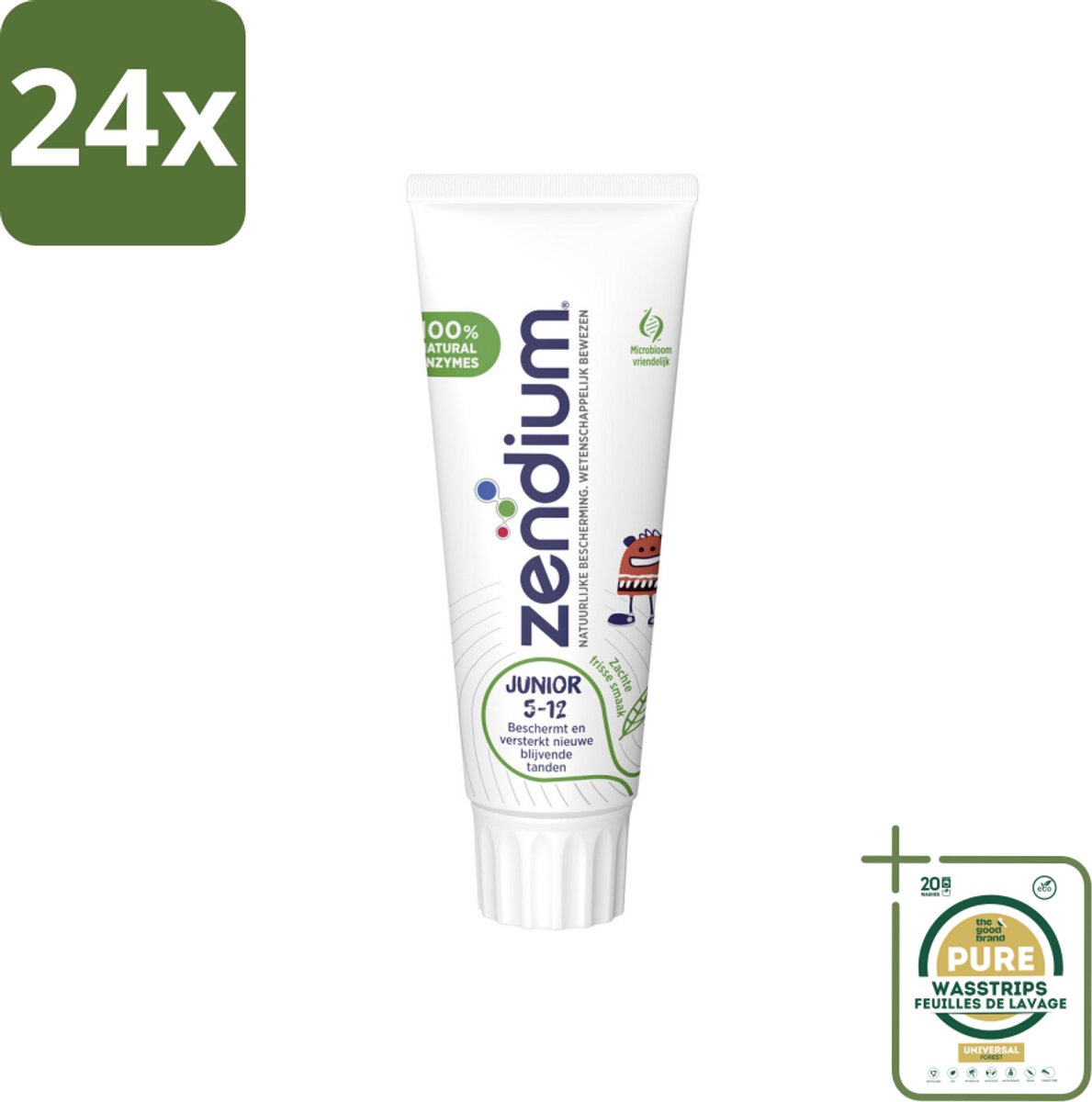 Zendium Tandpasta Junior 75 ml - Voordeelverpakking - 24 stuks - Volwassen tanden beschermen - Natuurlijke enzymen