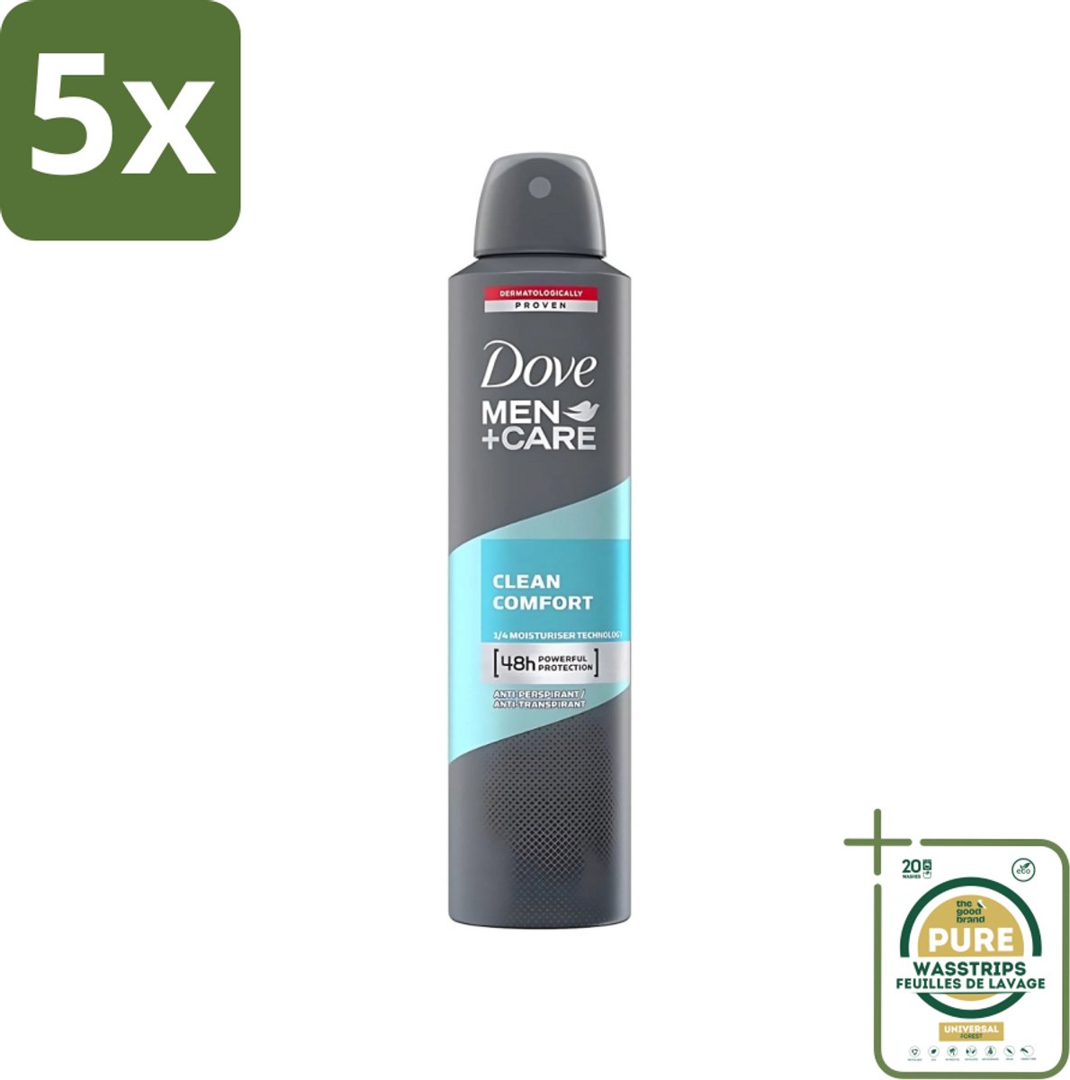5 x Dove - Deodorant - Men Care Clean Comfort - Comfort en verzorging - 48 uur bescherming - 250 ml - Grootverpakking - Deodorant Voor Mannen - 48 Uur Bescherming - Huidverzorging - Zweet En Geur - Mannelijke Verzorging