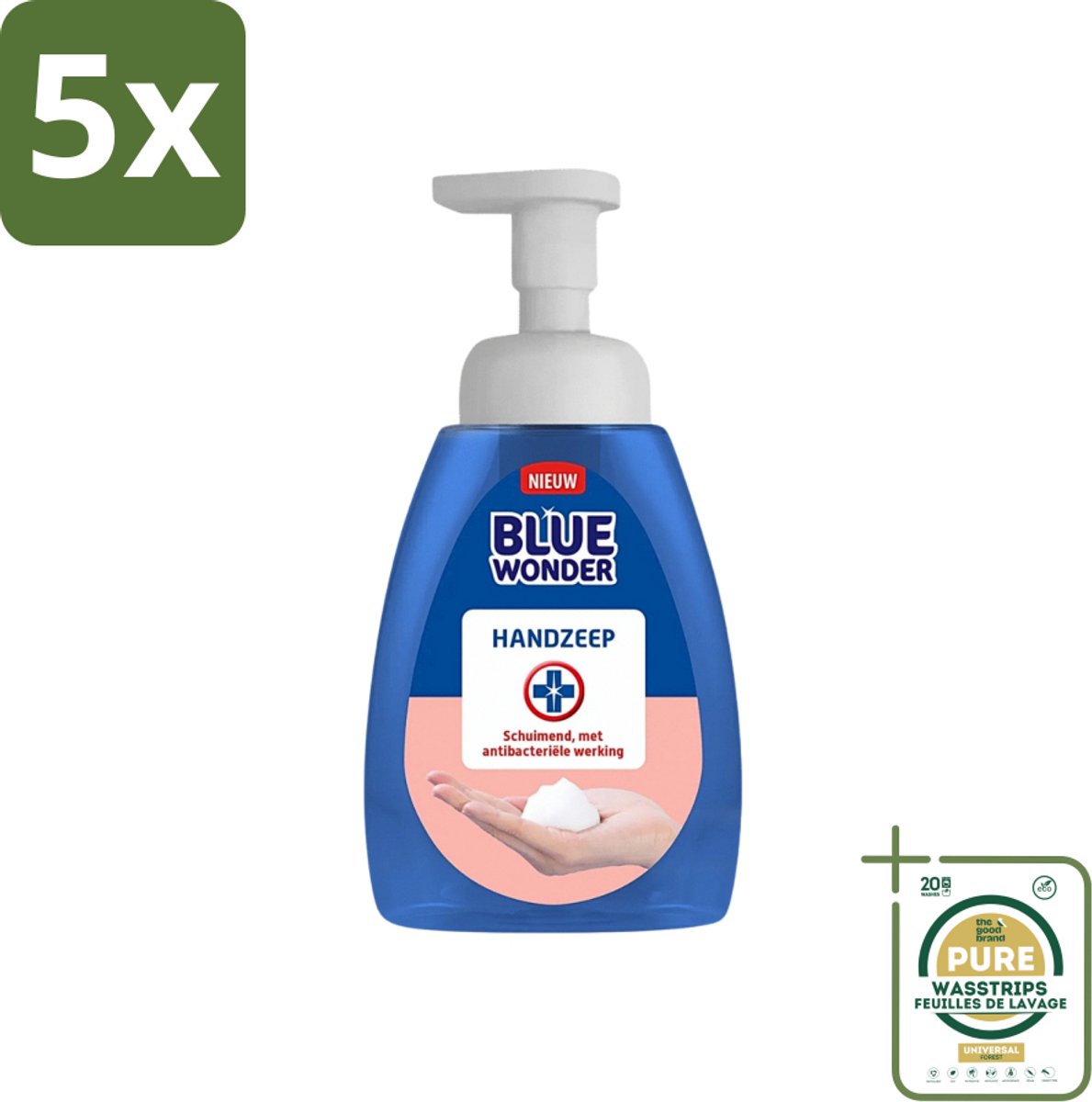 5 x Blue Wonder - Handzeep - Hygiënisch & Verzorgend - 225 ml - Grootverpakking - Hygiëne - Handzeep - Handreiniging - Antibacteriële Handzeep - Schuimende Mousse