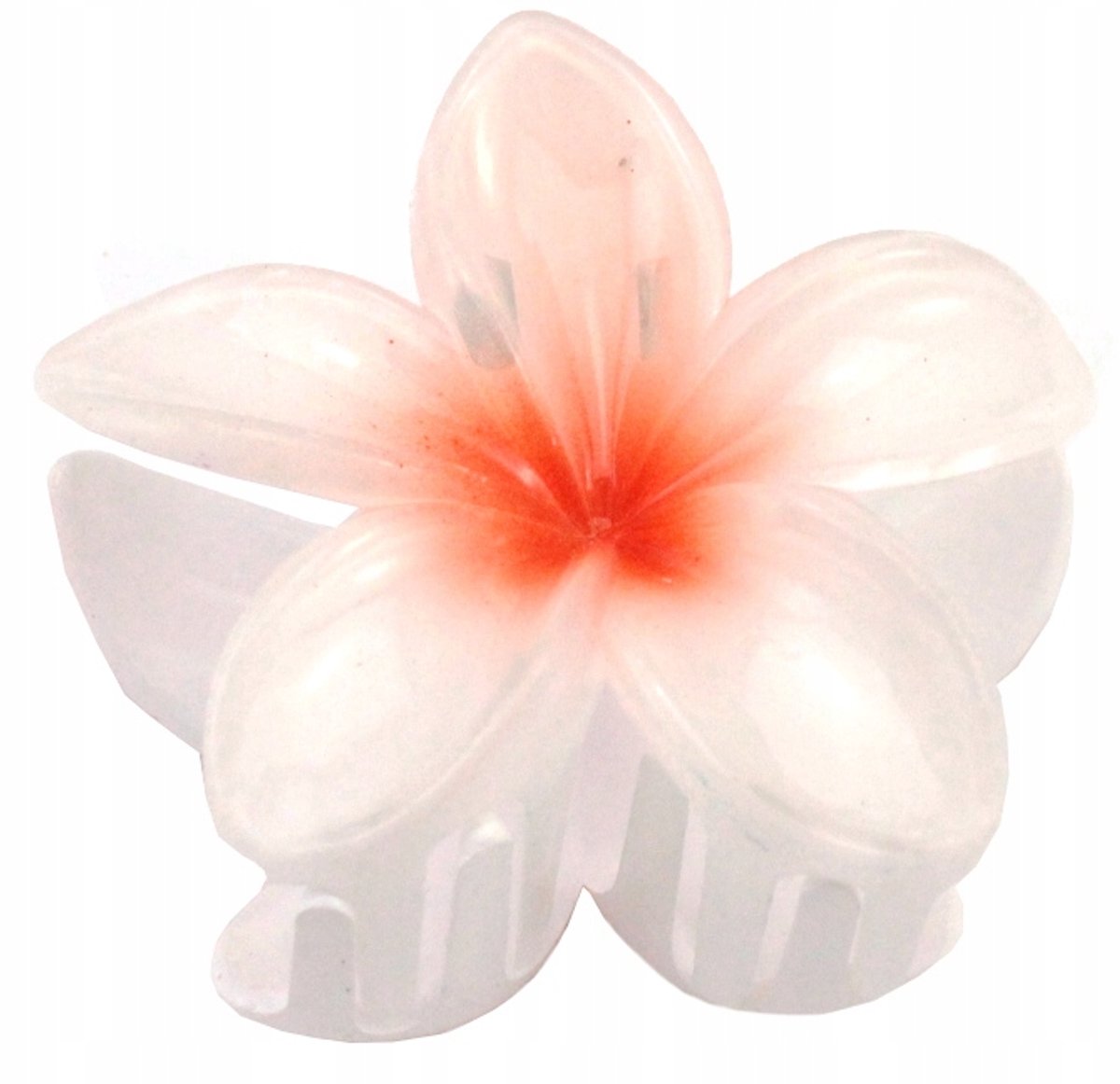 Grote Hawaiiaanse Plumeria Haarclip 8cm - Wit Oranje