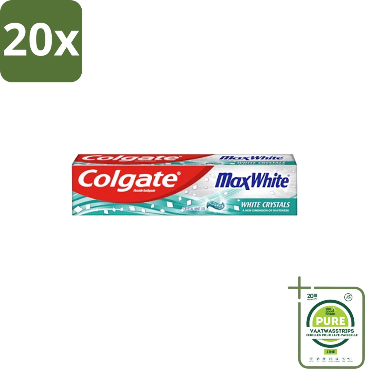 20 x Colgate - Max White - Whitening Crystals - Tandpasta - 100ml - Grootverpakking - Tandpasta - Witte Tanden - Whitening Crystals - Tanden Reinigen - Vlekken Verwijderen