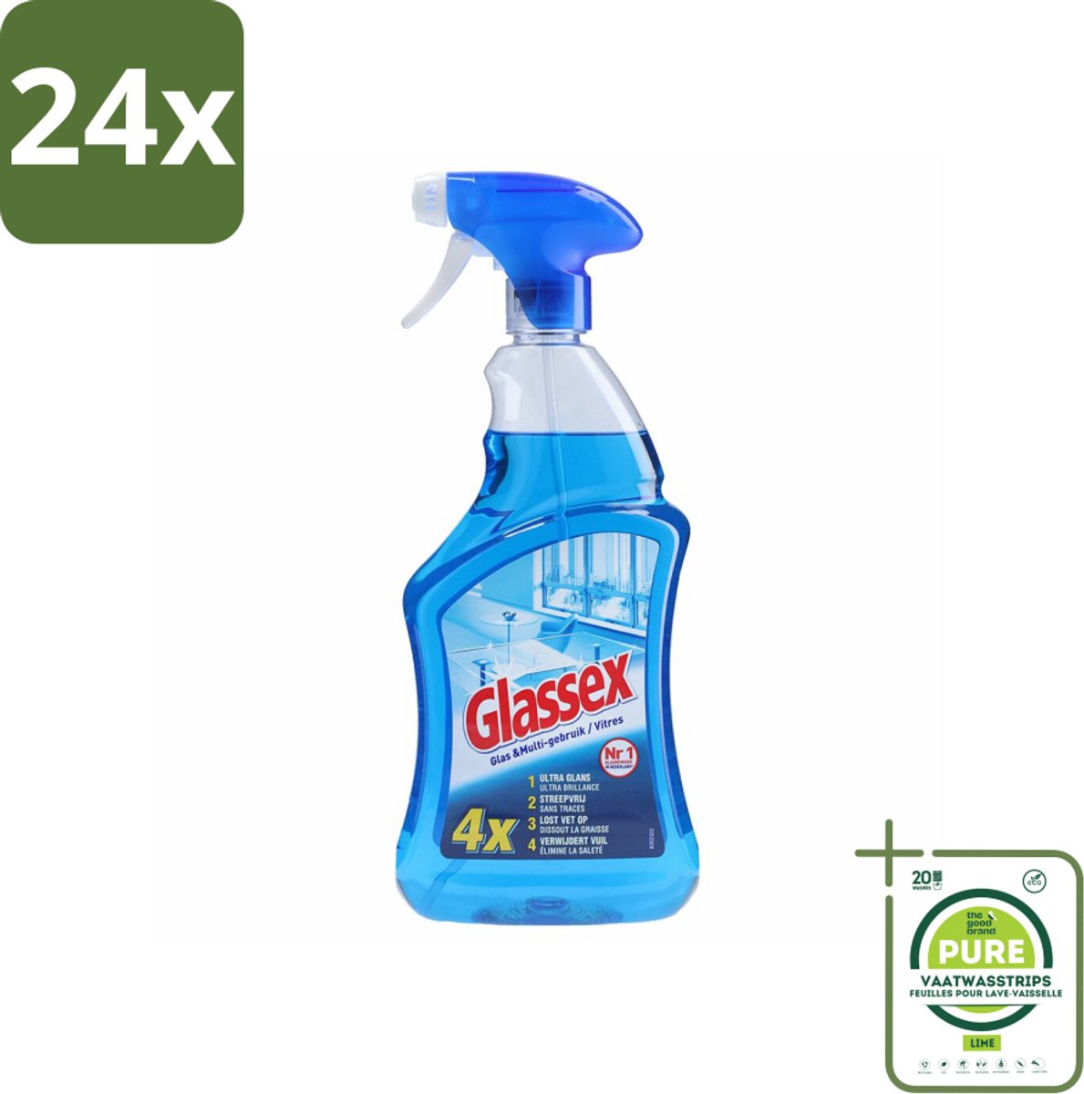 Glassex Glas & Multi Schoonmaakspray 750 ml - Voordeelverpakking - 24 stuks - Glas reinigen - Spiegel reinigen
