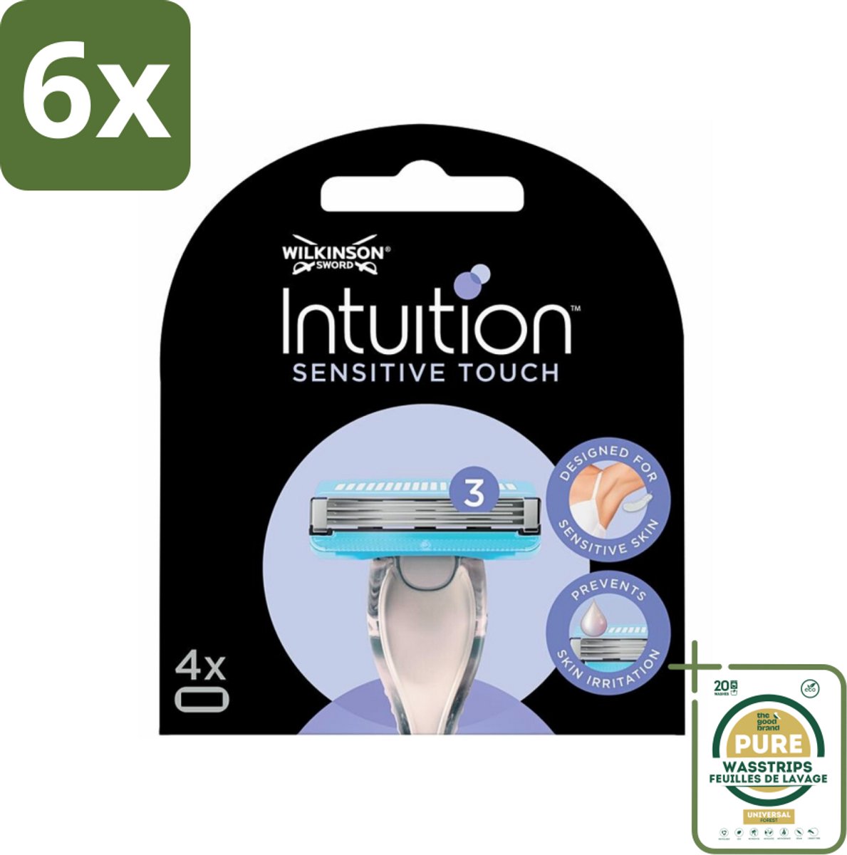 Wilkinson - Navulmesjes Intuition Sensitive Touch - Met Aloe Vera - 3 scheermesjes - Voordeelverpakking - 6 stuks - Aloe vera - Cacaoboter