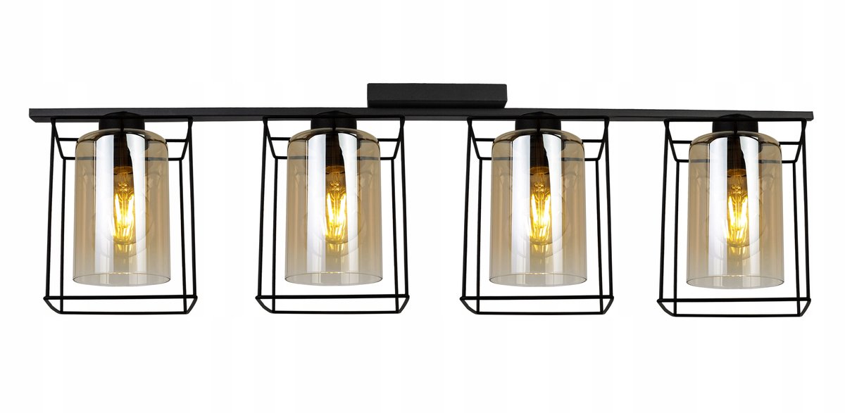 Hella Cage Hanglamp Zwart Glas E27 4 lichtpunten