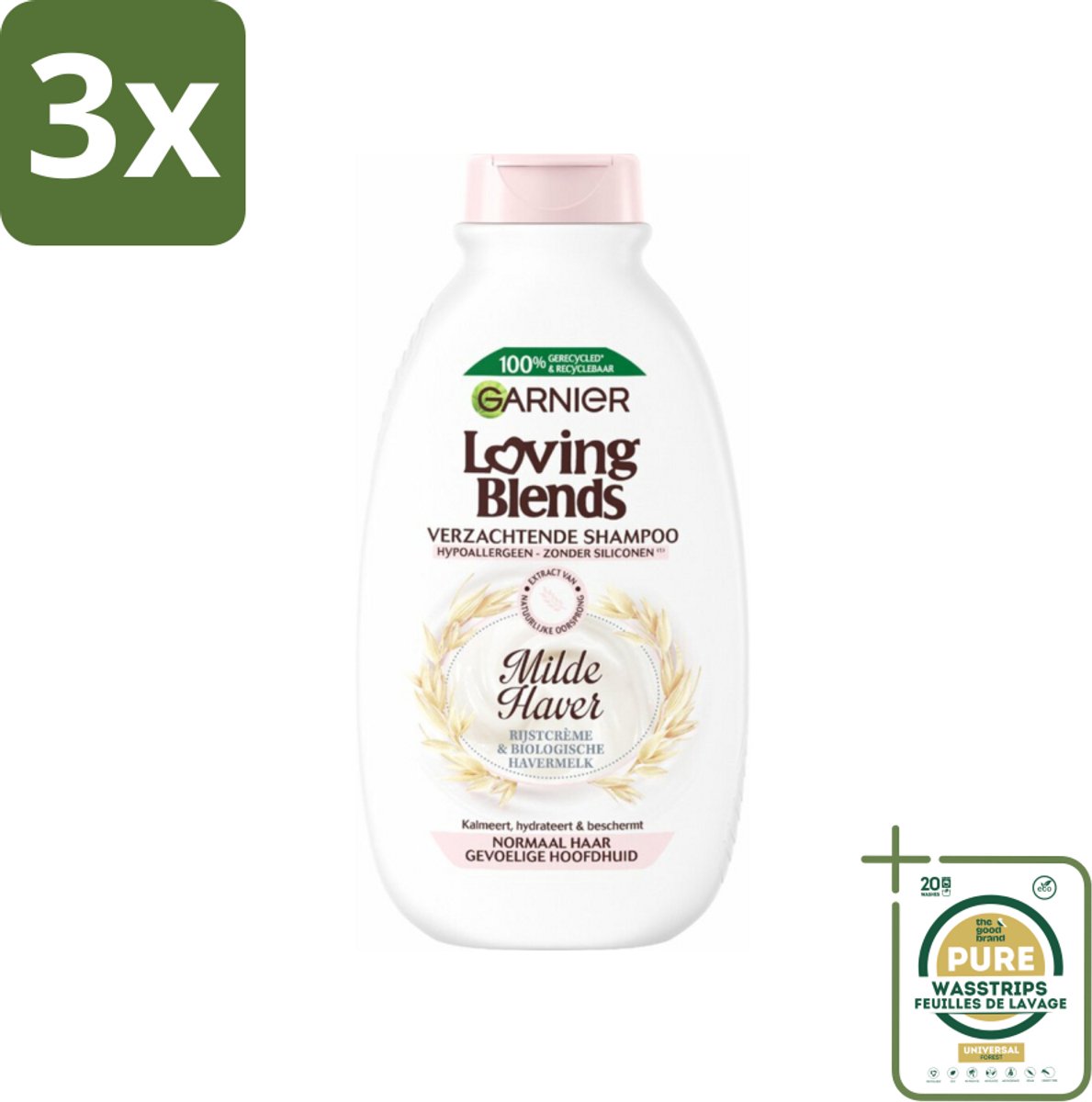 3 x Garnier Loving Blends Milde Haver Shampoo 300 ml - Grootverpakking - Milde Haver Shampoo - Hypoallergene Shampoo - Gevoelige Hoofdhuid - Kalmerende Shampoo - Hydraterende Shampoo