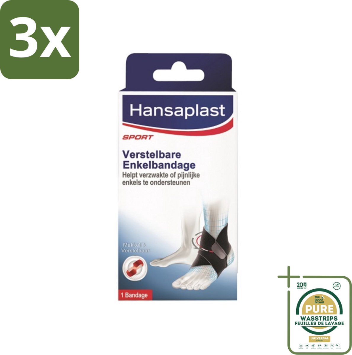 3 x Hansaplast - Sport Enkel Bandage - Enkelsteun - Enkel Brace - Verstelbaar - Zwart - Grootverpakking - Enkelsteun - Enkelbandage - Enkelbrace - Enkelblessure - Enkelinstabiliteit